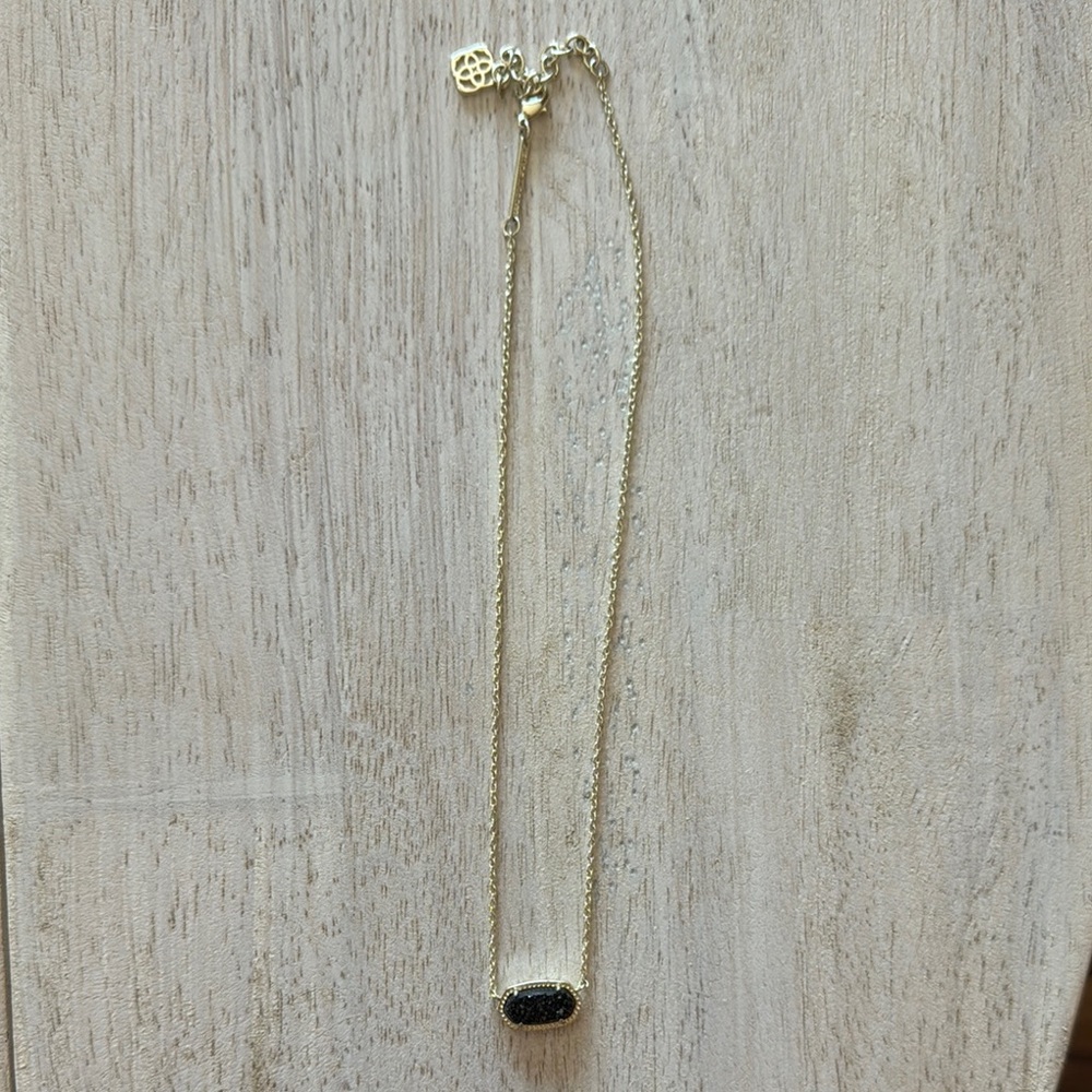 Kendra Scott Elisa Gold Necklace with Black Drusy Pendant